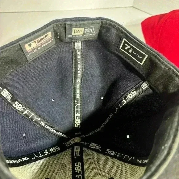 Men's Atlanta Braves New Era Logo 59FIFTY Red And Navy Fitted Hat 7 3/8 Lot Of 3 - Picture 8 of 10